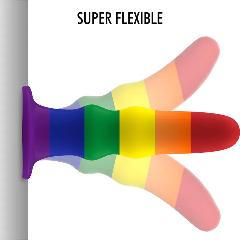 Gode vibrant silicone arc-en-ciel, taille M, base ventouse, flexible, rechargeable, 13 cm, vibrations puissantes.