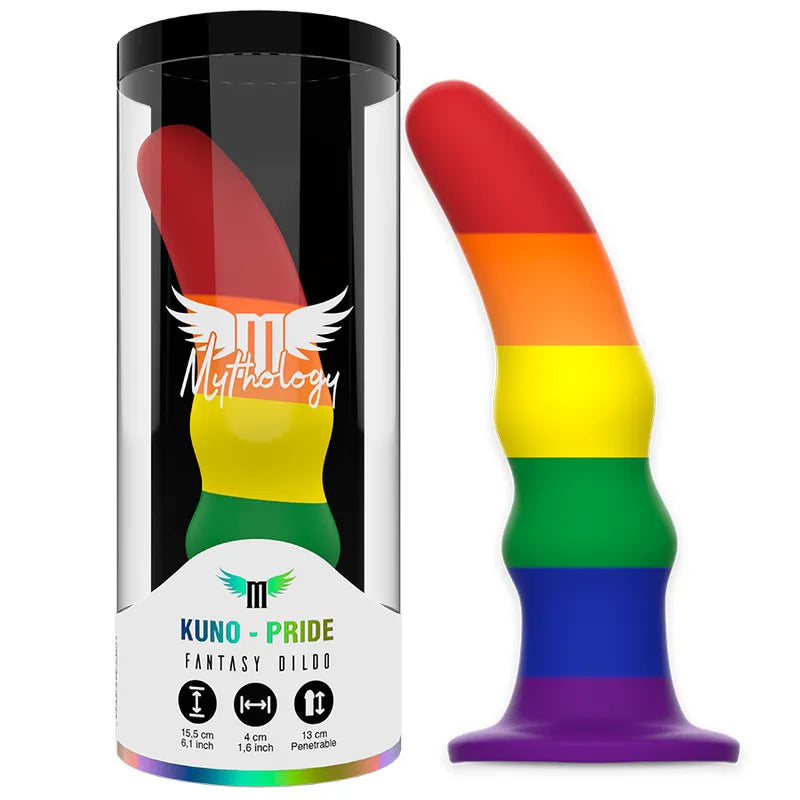 Gode vibrant silicone arc-en-ciel taille M, base ventouse, rechargeable, 13 cm insérable, lubrifiant inclus.