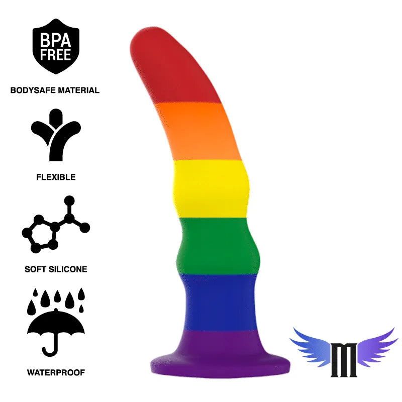 Gode vibrant silicone arc-en-ciel taille M, base ventouse, matériau sans BPA, étanche et rechargeable, 13 cm.