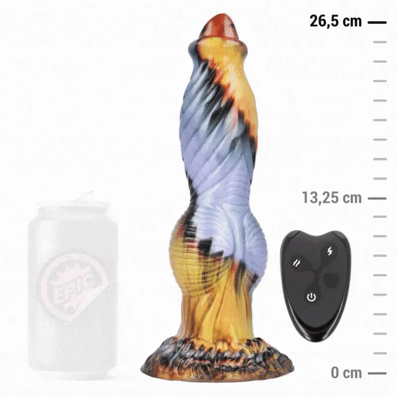 Gode vibrant mythologique en silicone coloré avec télécommande, design inspiré de la Grèce antique, 26,5 cm.