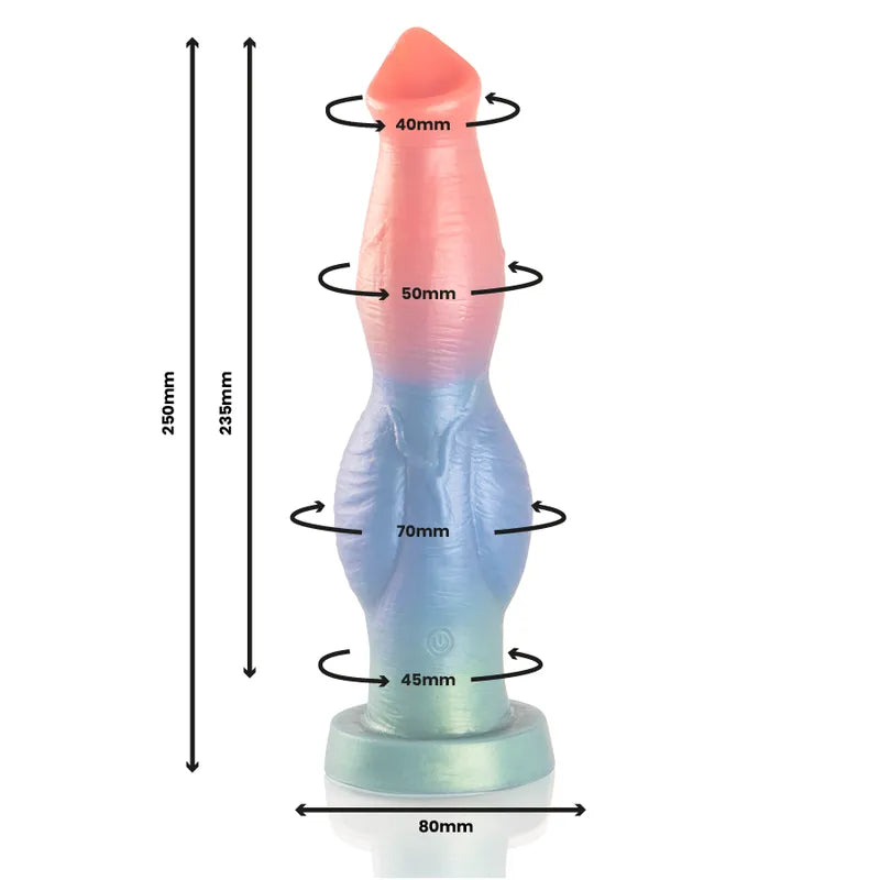 Gode vibrant télécommandé en silicone multicolore, inspiré de la mythologie grecque, design ergonomique et luxueux.