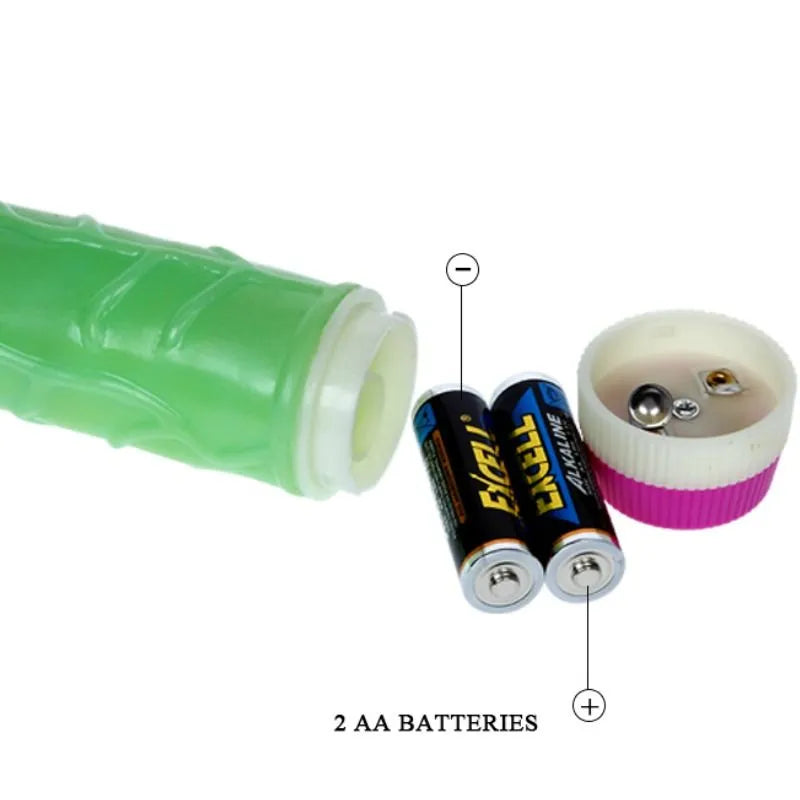 Gode vibrant vert réaliste veiné multivitesse avec contrôleur ergonomique, piles AA incluses, texture PVC réaliste.