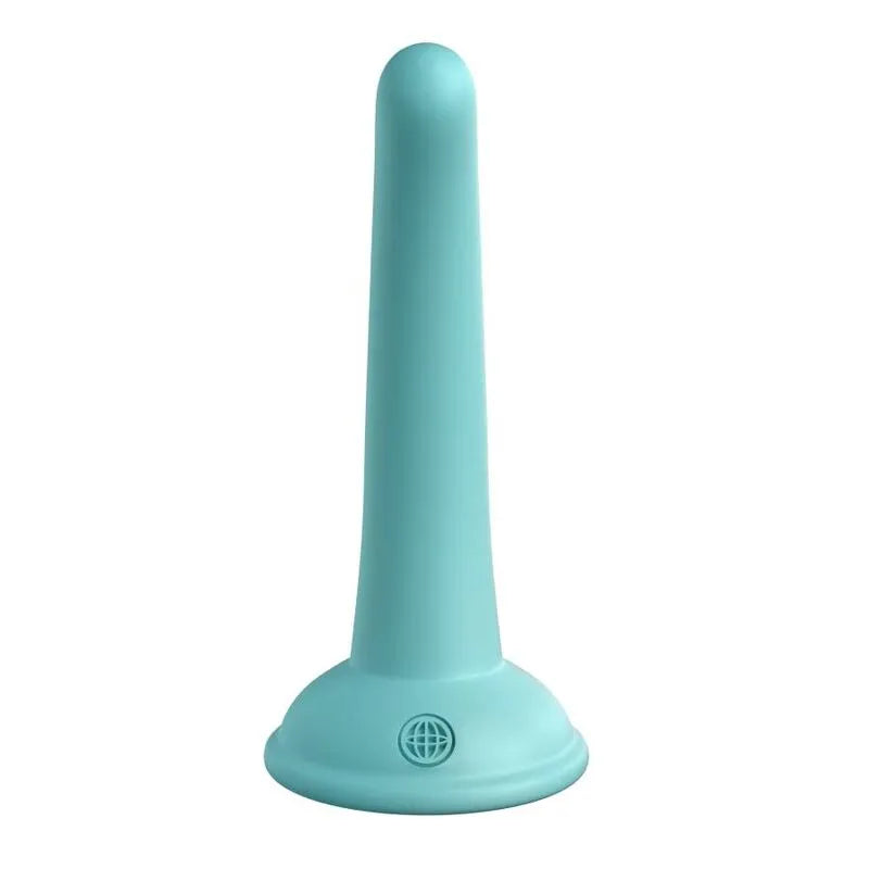 Godemichet silicone platine bleu avec ventouse, forme cylindrique, surface lisse, qualité médicale, polyvalent.