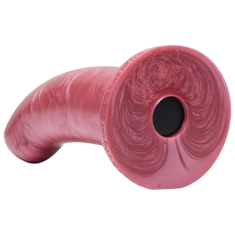 Godemichet silicone platine rose incurvé, stimulation point G, ergonomique, 14cm, compatible harnais, entretien facile.