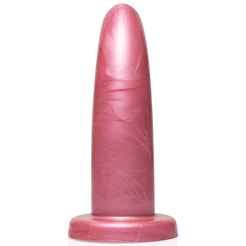 Godemichet silicone platine rose incurvé, ergonomique, stimulation point G, longueur 14cm, compatible harnais.