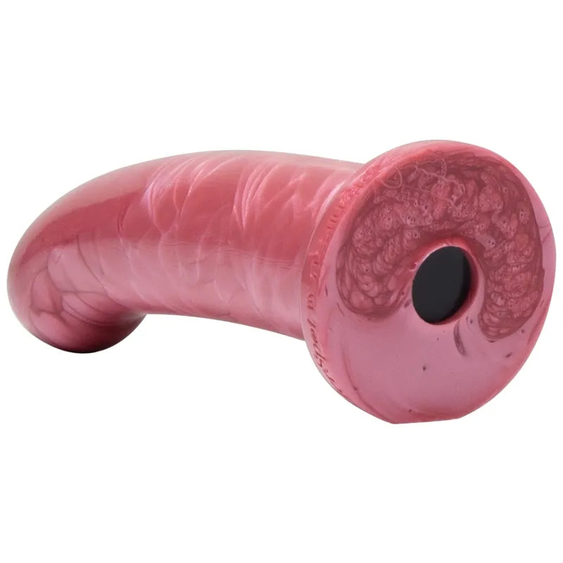Godemichet rose incurvé en silicone platine, profilé pour point G, hypoallergénique, compatible harnais.