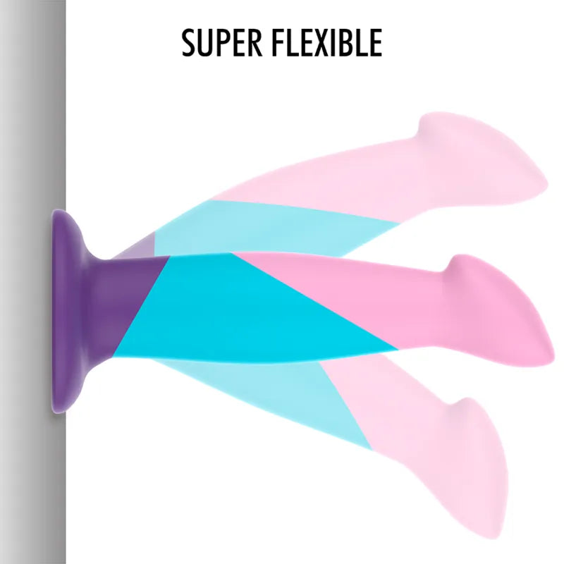 Godemichet pastel silicone doux, base aspiration puissante, flexible, fixation surfaces lisses, longueur 16cm, diamètre 35mm.