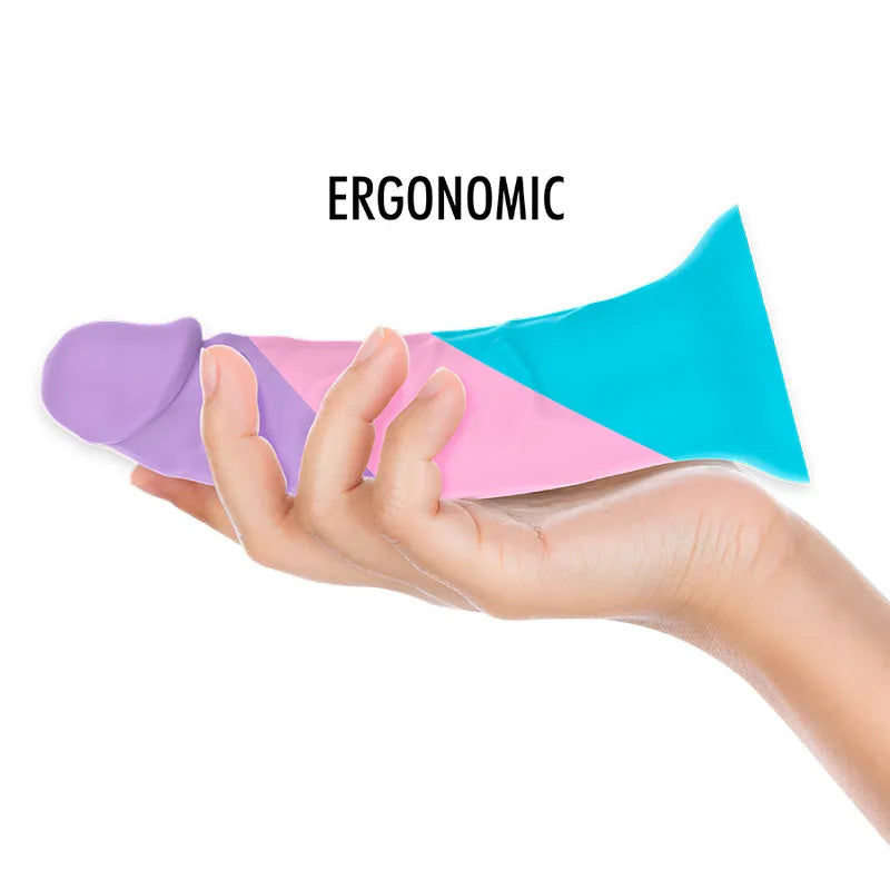 Godemichet silicone pastel taille M, forme ergonomique, couleurs douces, base à forte aspiration, 18 cm.