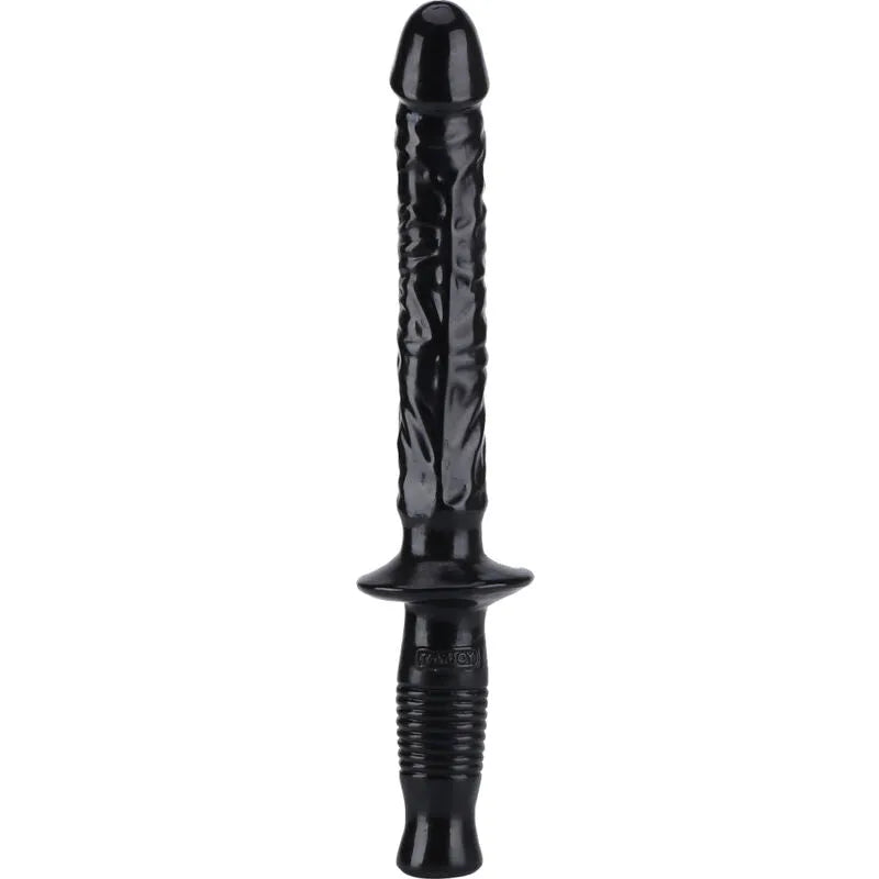 Godemichet PVC veiné sans phtalates réaliste ergonomique poignée bâton police transparent noir longueur 38cm inserable 25cm diametre42mm emballage discret
