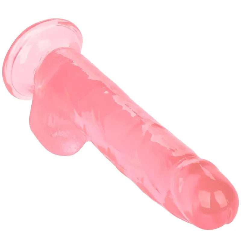 Godemichet réaliste rose 8 pouces TPR, texture ferme, ventouse robuste, compatible harnais, étanche, diamètre 45mm.