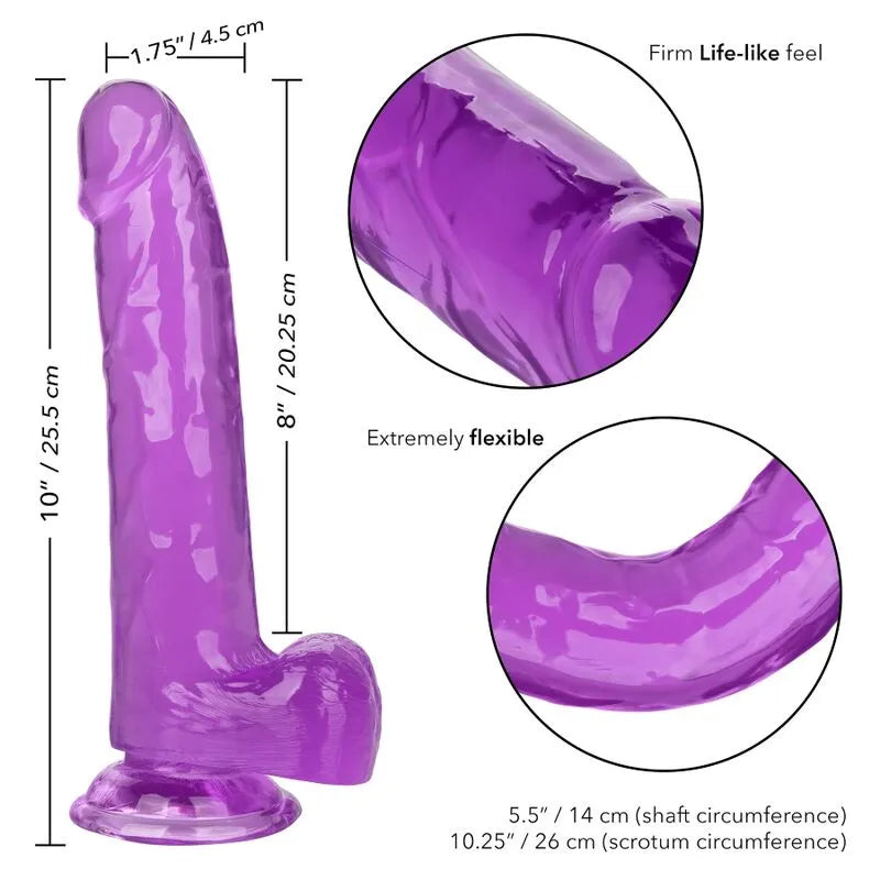 Godemichet réaliste violet 25 cm, ventouse puissante, texture ferme et flexible, TPR hypoallergénique, étanche.