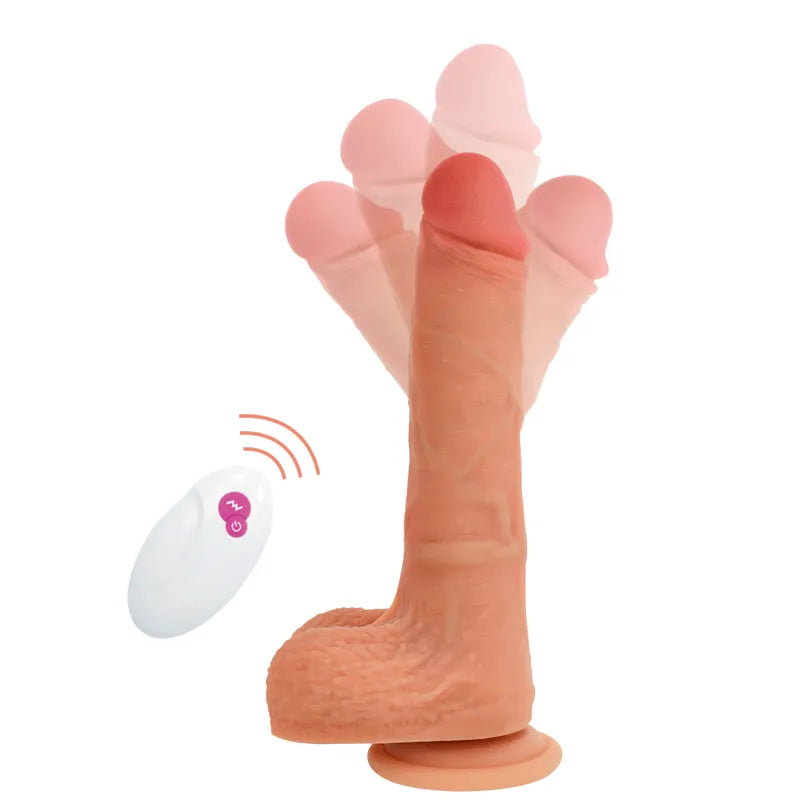 Godemichet réaliste silicone veiné 17cm avec télécommande blanche, ventouse puissante, couleur chair, multifréquence.
