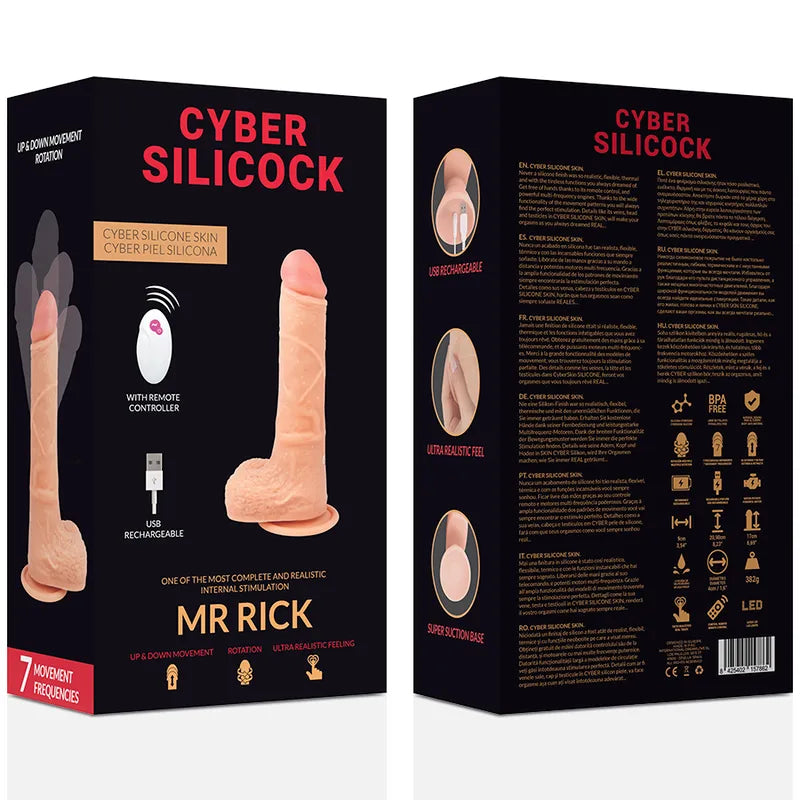 Godemichet réaliste silicone beige veiné avec ventouse, télécommande multifréquence, boîte noire, 17cm, diamètre 4cm.