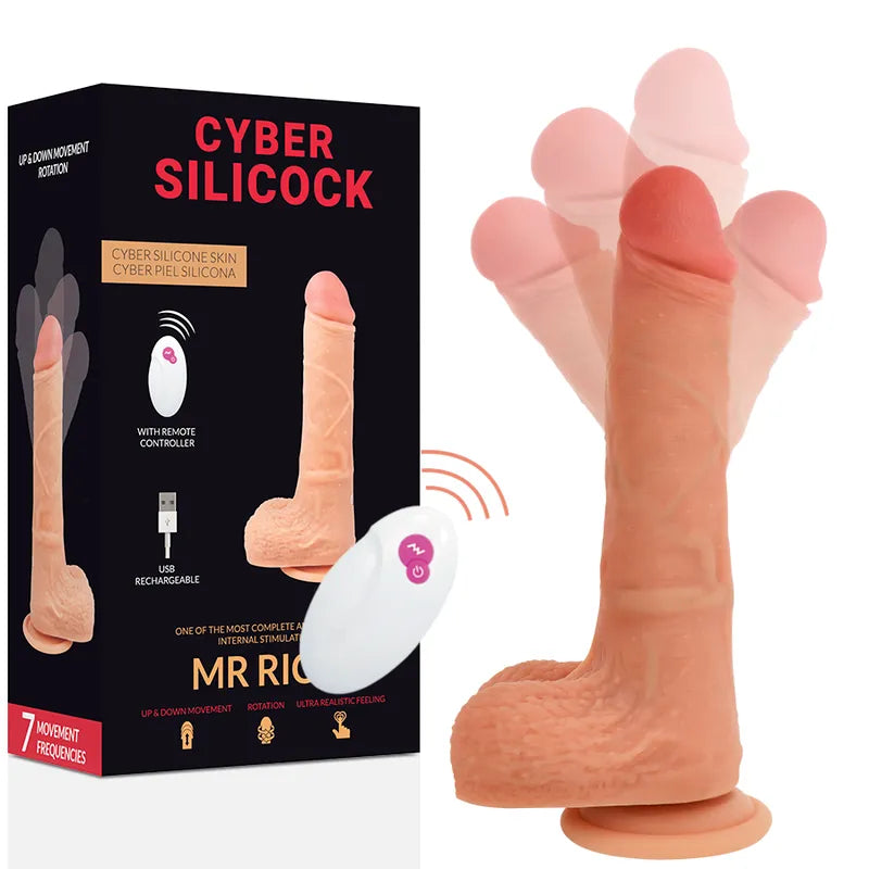 Godemichet réaliste silicone veiné 17cm, couleur chair, ventouse, télécommande multifréquence, boîte incluse.