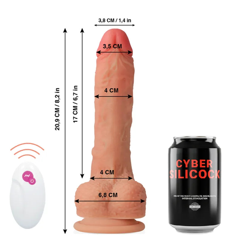 Godemichet réaliste silicone beige, ventouse, télécommande, 17cm insérable, 4cm diamètre, 7 modes vibrations.