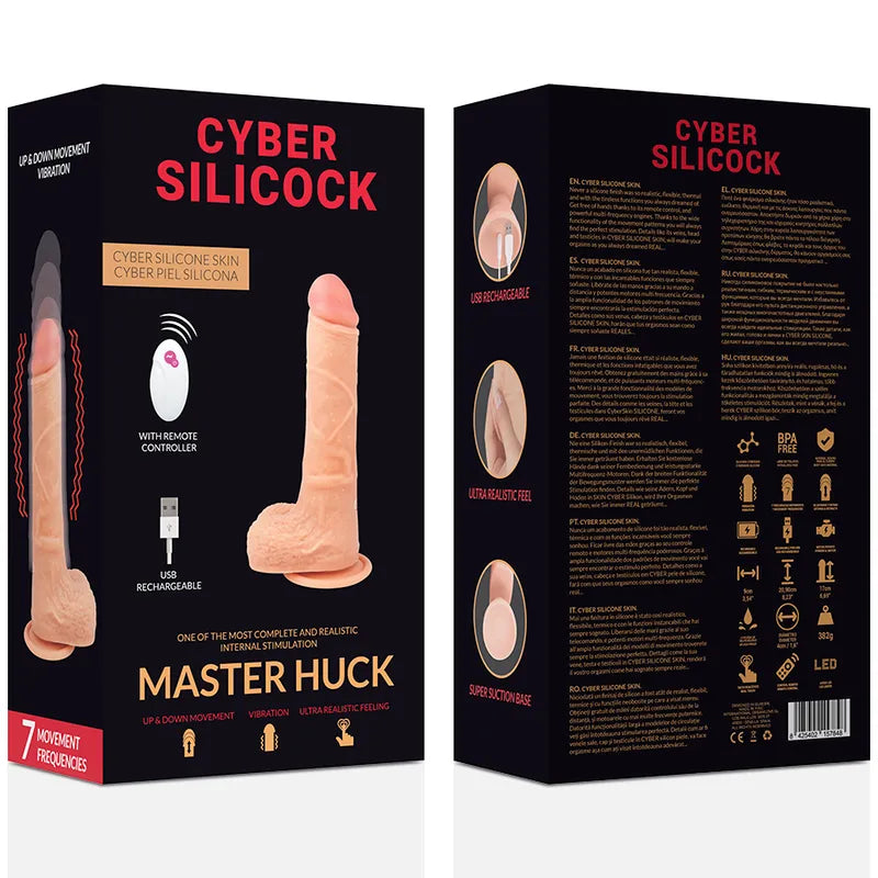 Dildo réaliste en silicone beige avec télécommande, ventouse, 17cm, 4cm diamètre, 7 modes vibrations, emballage noir.