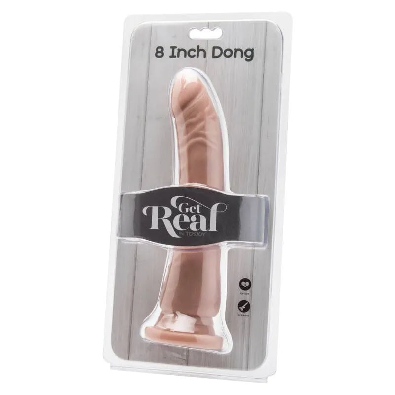 Godemichet réaliste PVC beige 20,5 cm avec veines proéminentes, texture douce, base ventouse, sans phtalates.