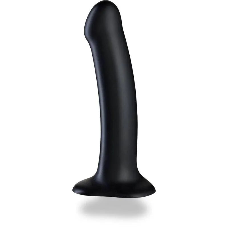 Godemichet silicone incurvé noir 18cm, stimulation prostate et point G, ventouse, harnais compatible, étanche.