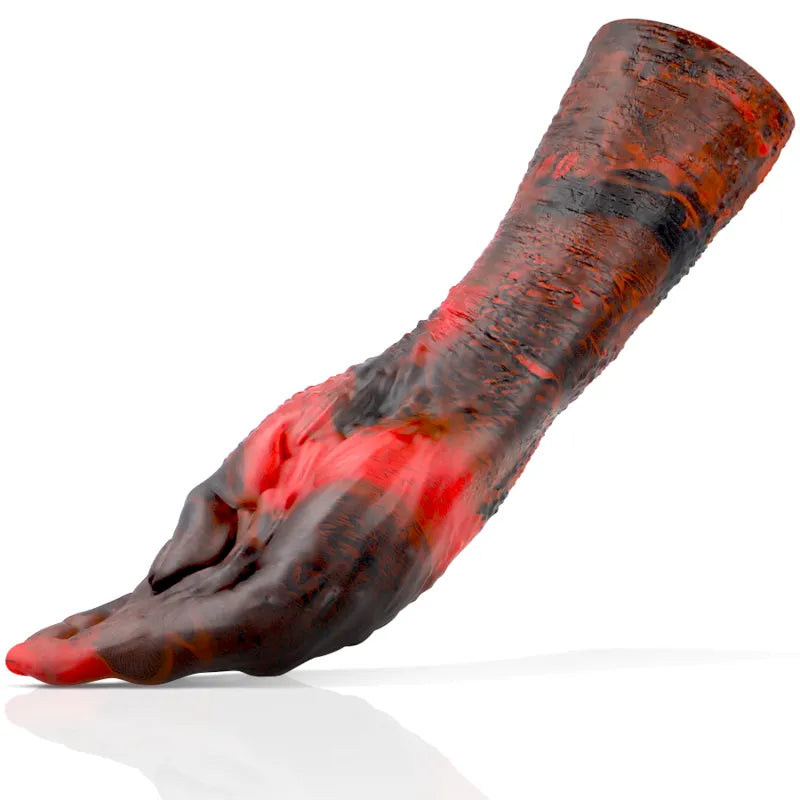 Gode en silicone liquide rouge et noir, réaliste et flexible, 21cm, base 5cm, inspiré par Lilith, symbole de puissance.