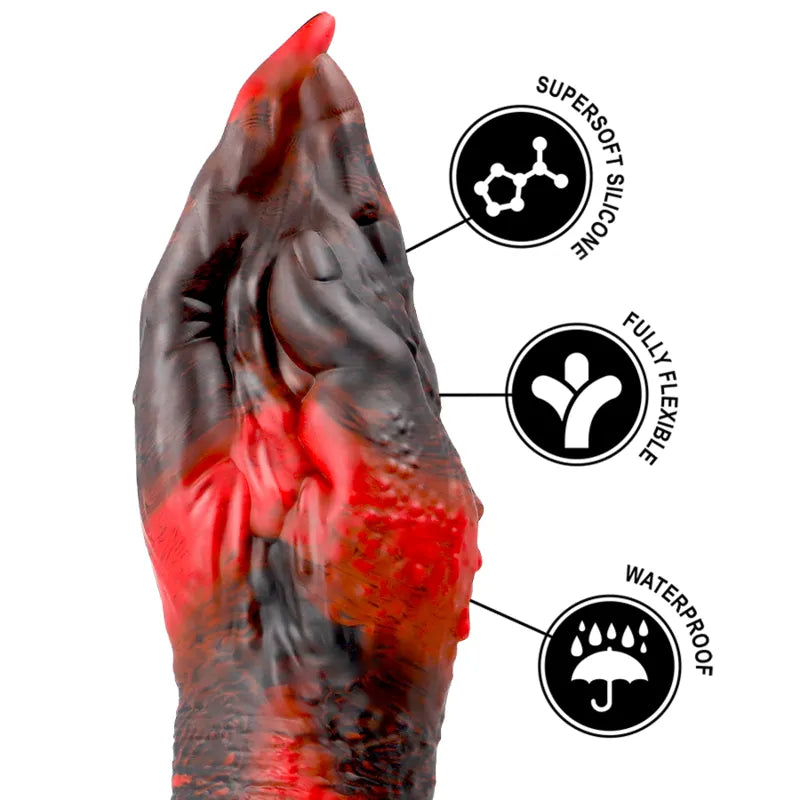 Gode en silicone liquide noir et rouge, texture réaliste, 15cm insérable, base 4cm, flexible, hypoallergénique, inspiré Li...