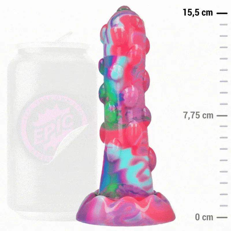 Godemichet silicone liquide Nixie Epic multicolore, texture douce avec ventouse, 15,5 cm, design ergonomique et réaliste.