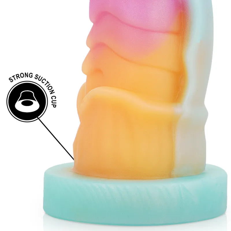 Godemichet silicone liquide multicolore, forme réaliste, ventouse robuste, inspiré du mythe celtique Kelpie.