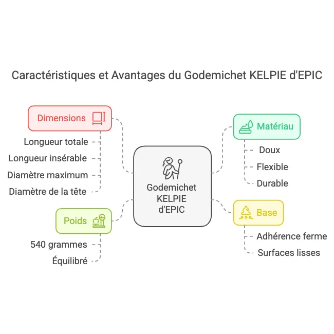 Godemichet KELPIE silicone liquide, 22cm, ventouse robuste, doux, flexible, réaliste, inspiré du mythe celtique.