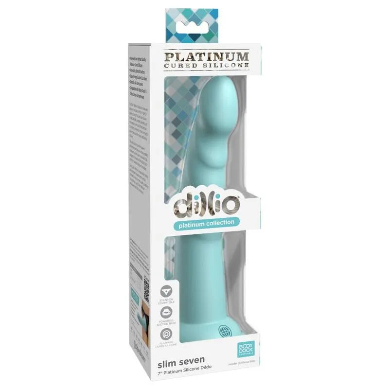 Godemichet silicone platine bleu avec ventouse, forme lisse, emballage Dillio Platinum, haute qualité et sécurité.
