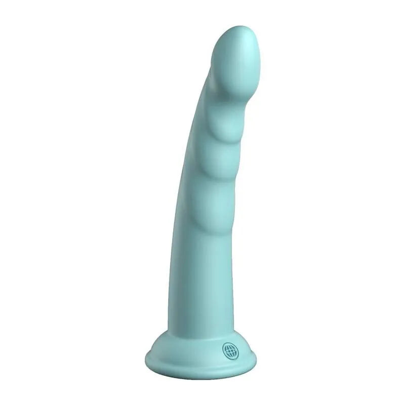 Godemichet silicone platine bleu avec ventouse, surface lisse, forme ergonomique, compatible harnais, haute qualité.