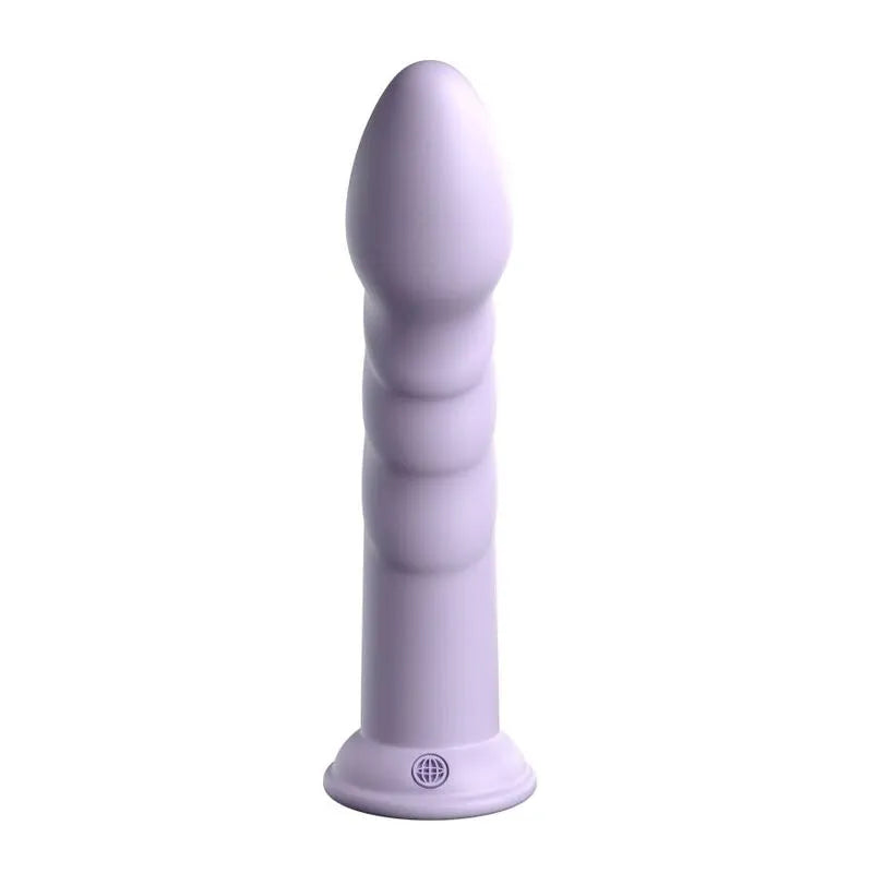 Godemichet silicone platine violet avec ventouse puissante, surface lisse et texturée, compatible harnais universel.