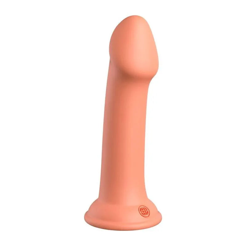 Godemichet silicone platine rose, ventouse puissante, surface lisse, compatible harnais, hygiénique et polyvalent.