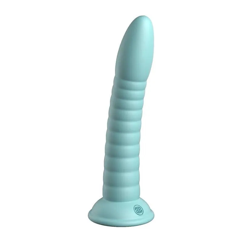 Godemichet silicone bleu avec ventouse, surface texturée, compatible harnais, hypoallergénique, ergonomique et polyvalent.