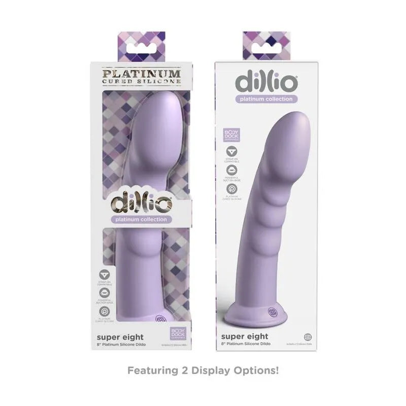 Godemichet silicone platine violet avec ventouse puissante, compatible harnais, hypoallergénique, souple et lisse.