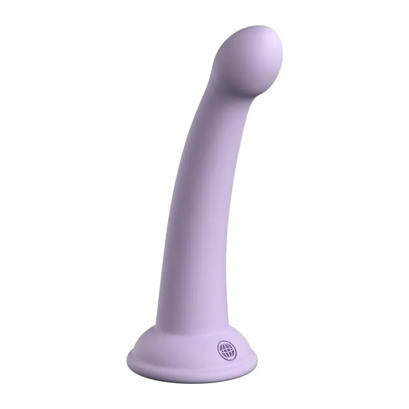 Godemichet silicone platine violet, texture lisse, forme ergonomique, ventouse robuste, harnais universel.