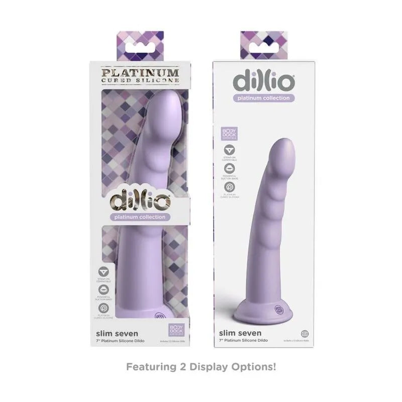 Godemichet silicone platine violet avec ventouse, surface lisse, forme réaliste, compatible harnais universel.