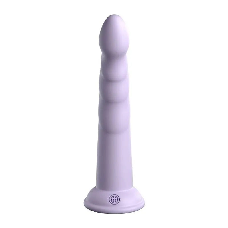 Godemichet silicone platine lilas, surface lisse, forme réaliste, ventouse universelle, compatible harnais.