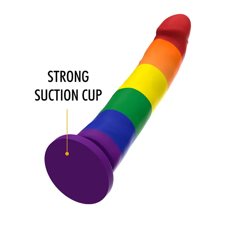 Godemichet silicone arc-en-ciel avec base d'aspiration, ergonomique et flexible, stimulation prostate, sans BPA.