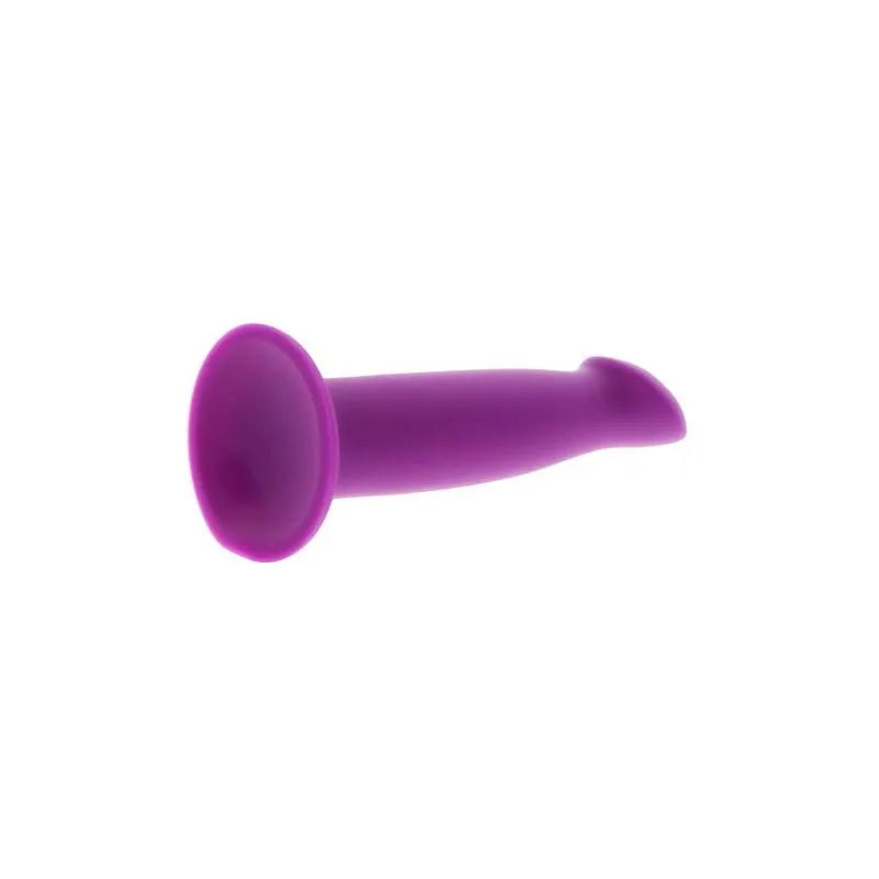 Godemichet violet en silicone médical, 12 cm, ventouse robuste, texture réaliste, stimulation intense, compatible harnais.