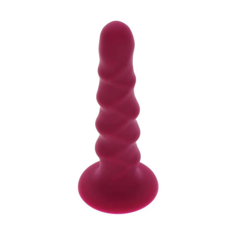 Godemichet silicone rose 12 cm avec ventouse, texture réaliste ondulée, hypoallergénique, ergonomique et facile à nettoyer.