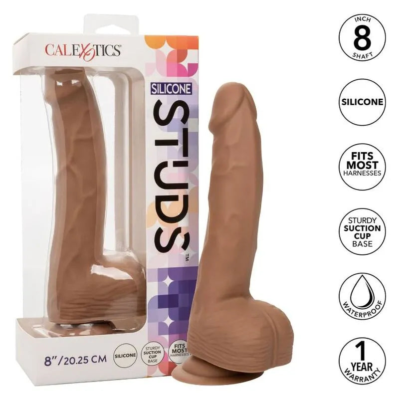 godemichet silicone réaliste ventouse huit pouces texture souple flexible tactile ergonomique fixation mains libres harnais compatible
