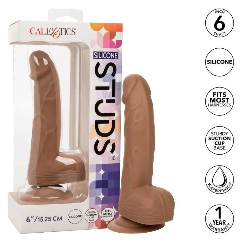 godemichet silicone réaliste ventouse robuste six pouces texturé détaillé tige stimulante flexible ferme doux