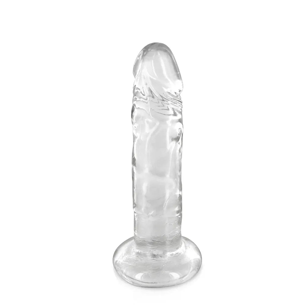 Godemichet transparent en TPE souple, 18cm, ventouse solide, texture douce, idéal pour jeux intimes, sans phtalates.