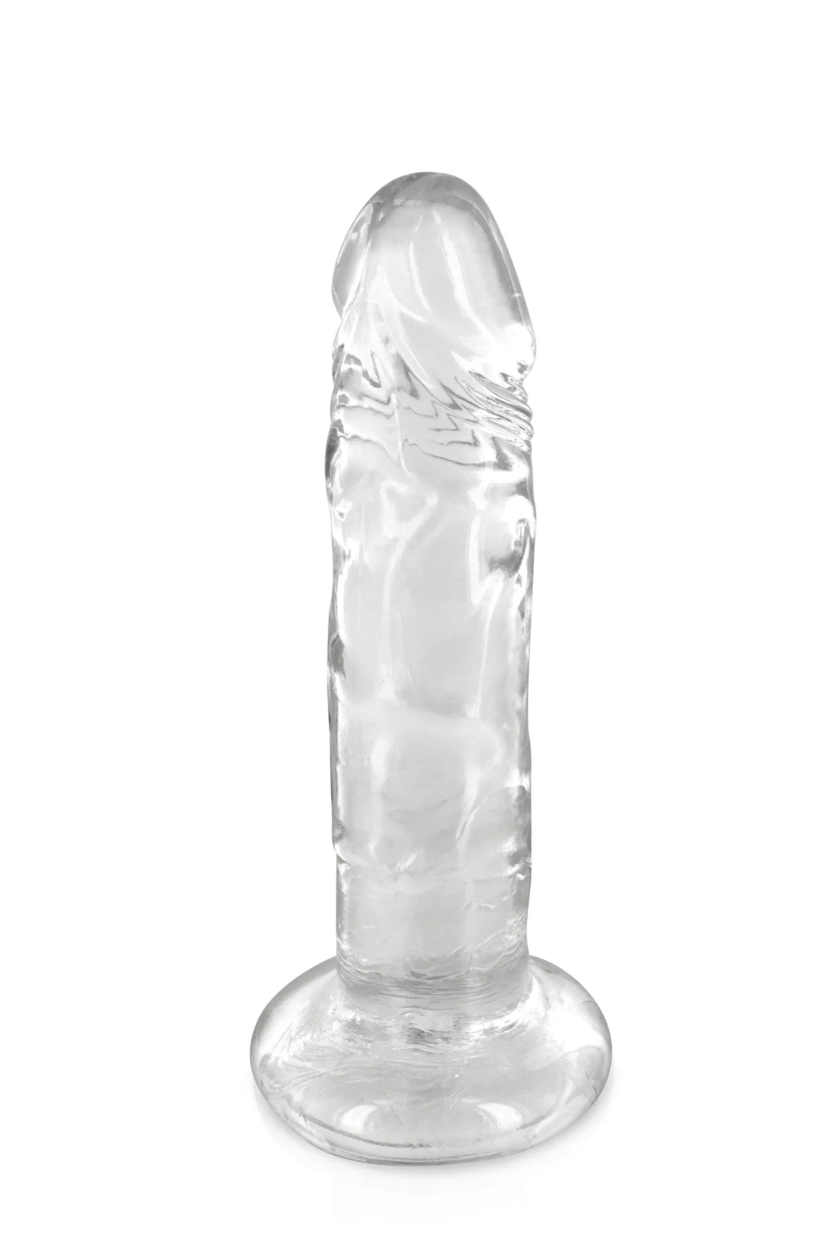Gode transparent en TPE souple avec ventouse, 18cm, texture réaliste, sans phtalates, idéal pour jeux intimes.