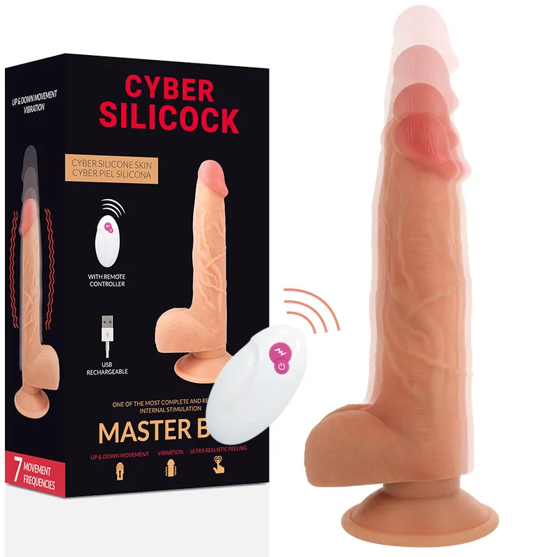 Godemichet réaliste en silicone beige avec télécommande, ventouse puissante, sept modes de vibration, boîte incluse.