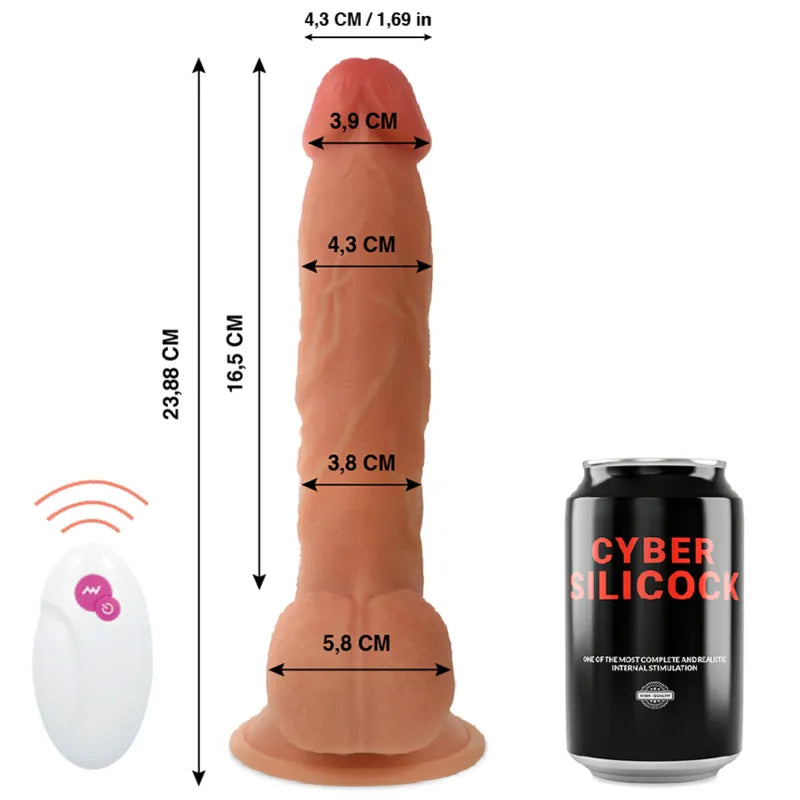 Godemichet réaliste silicone chair, ventouse, télécommande, 7 modes vibrations, rechargeable, taille 23,88 cm.