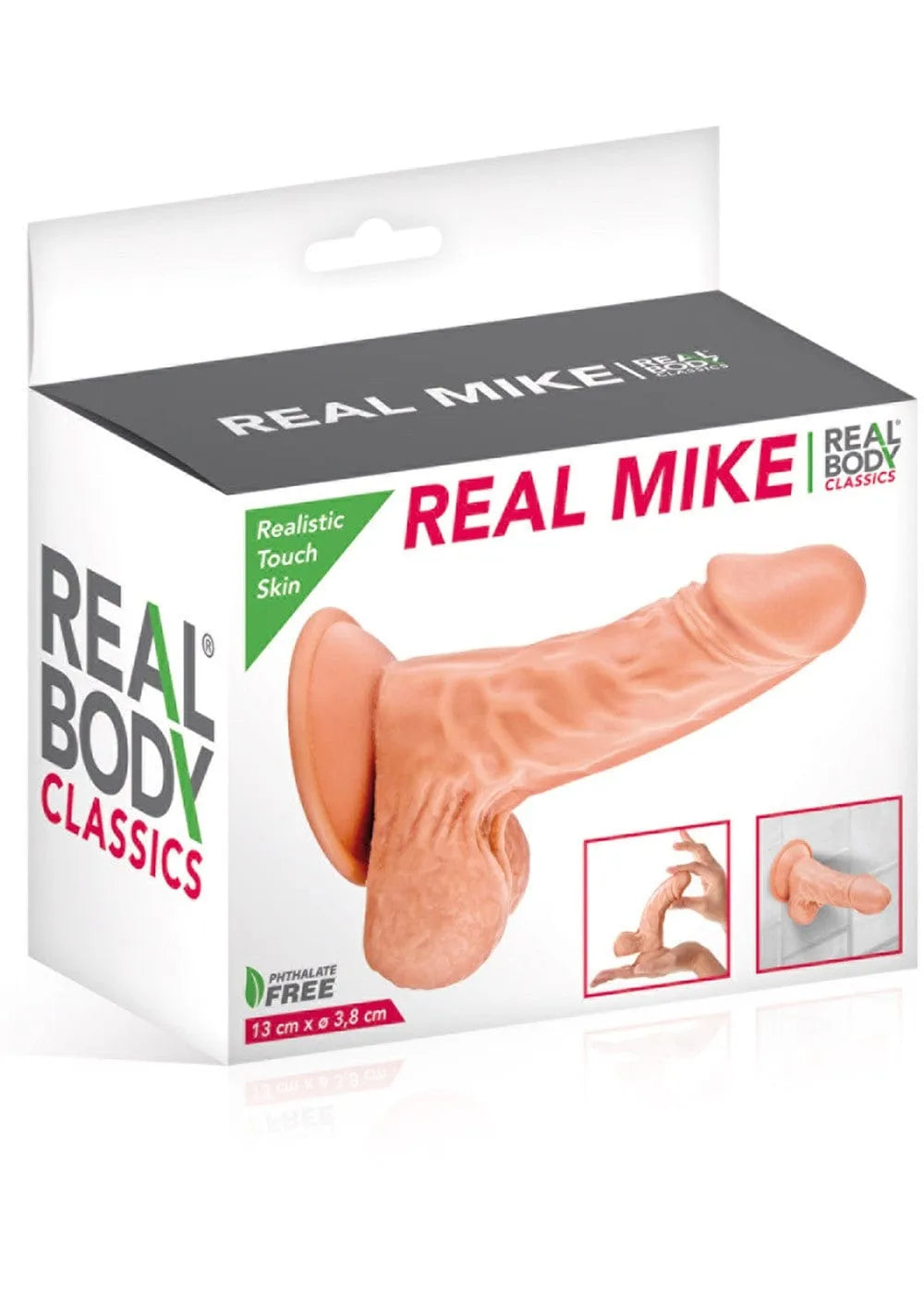 Gode réaliste va et vient couleur chair avec ventouse puissante, testicules, sans phtalates, 13 cm x 3,8 cm, Real Body.
