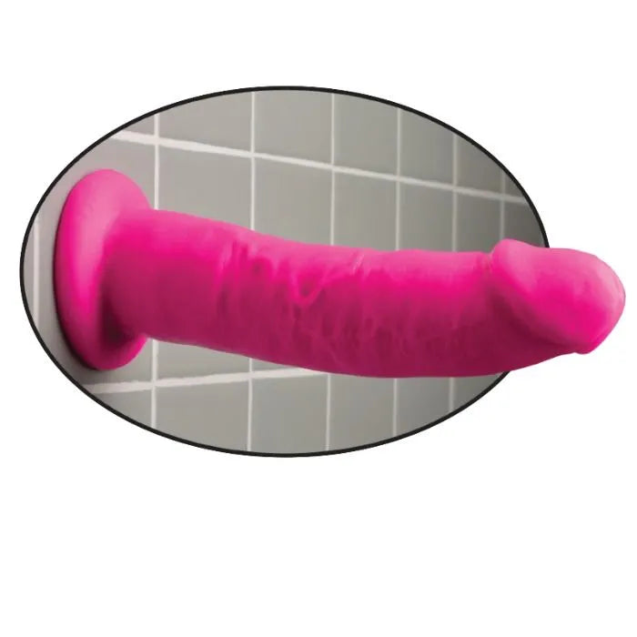 Godemichet rose ventouse hypoallergénique sans phtalate, surface texturée, fixé sur carrelage, caoutchouc américain.