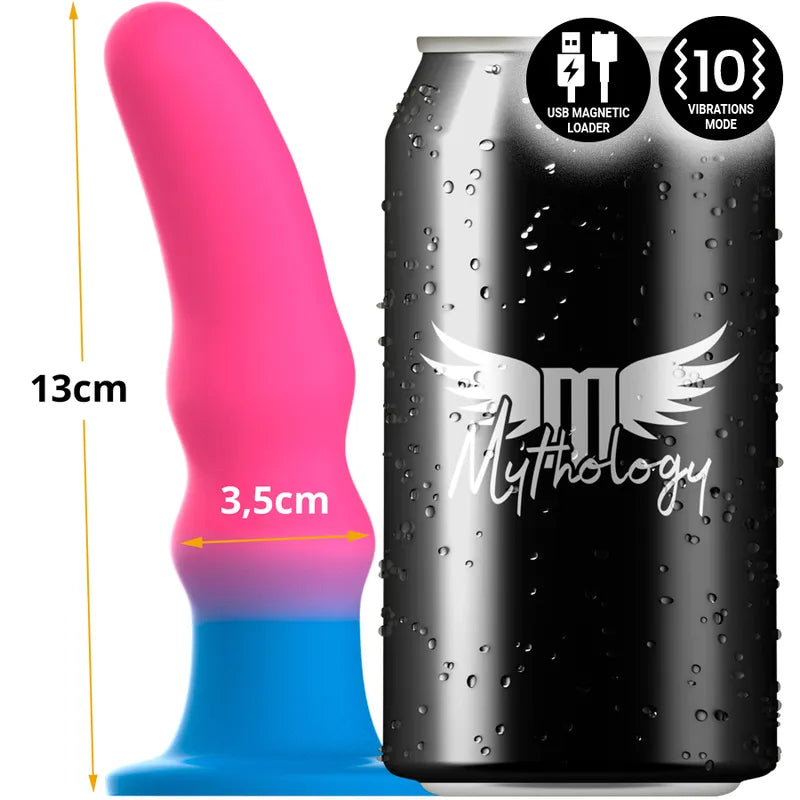 Godemichet vibrant multicolore en silicone néon avec bosses, base à ventouse, 13cm, USB magnétique, puissant.