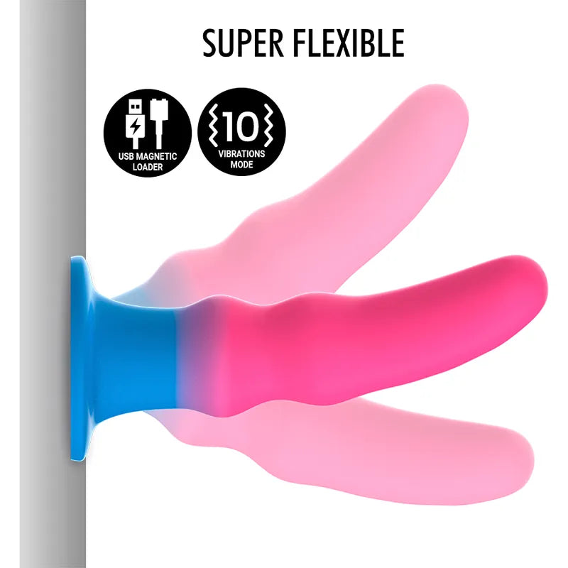 Godemichet vibrant néon multicolore silicone médical, ventouse, télécommande sans fil, texture douce, stimulation intense.