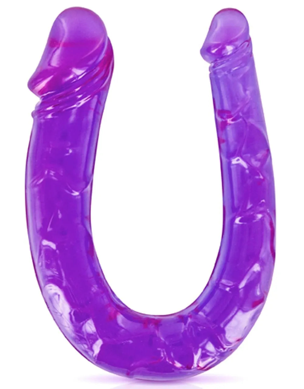 Double godemichet violet flexible, texture réaliste, 29,5 cm, stimulation mutuelle, sans phtalates, facile à nettoyer.